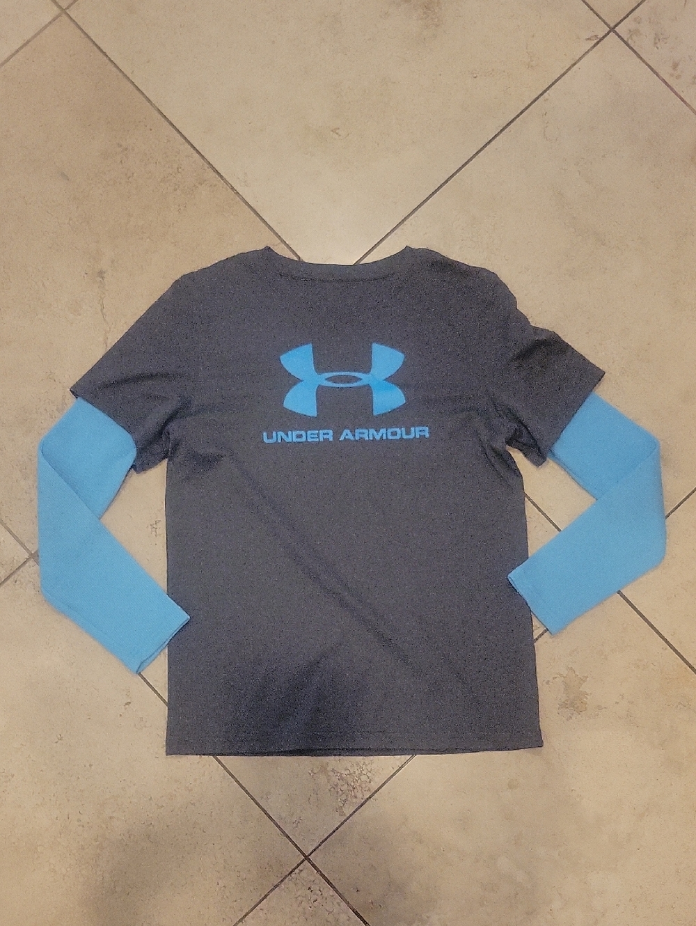 Under Armour Boys' Navy with Light Blue Layered-Look Long Sleeve Tee